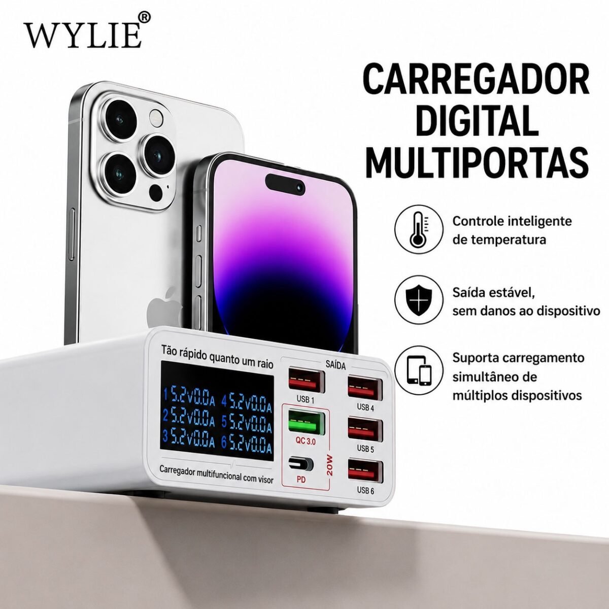 Carregador USB Charge 3.0 40W WYLIE WL-896X - Imagem 3