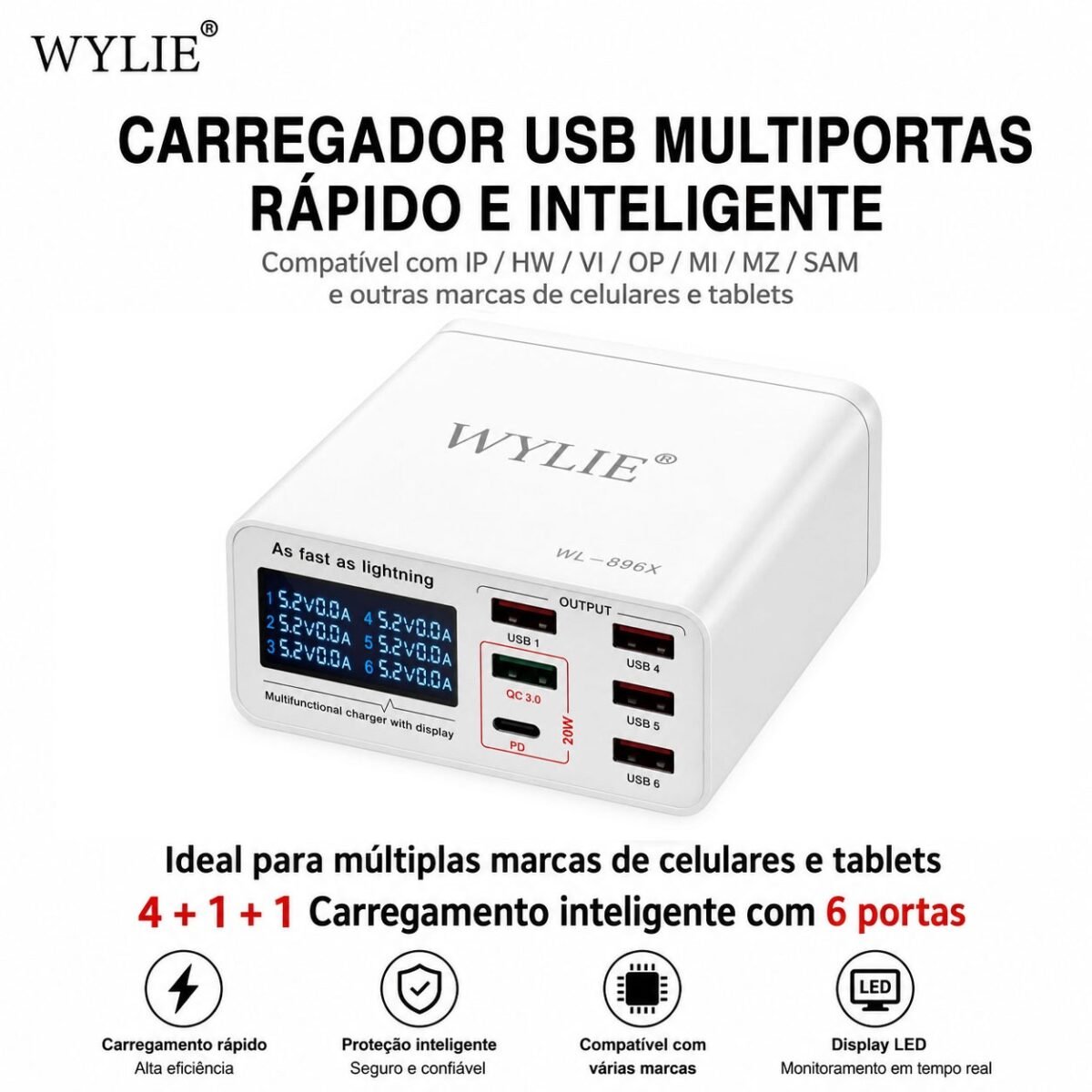Carregador USB Charge 3.0 40W WYLIE WL-896X - Imagem 4