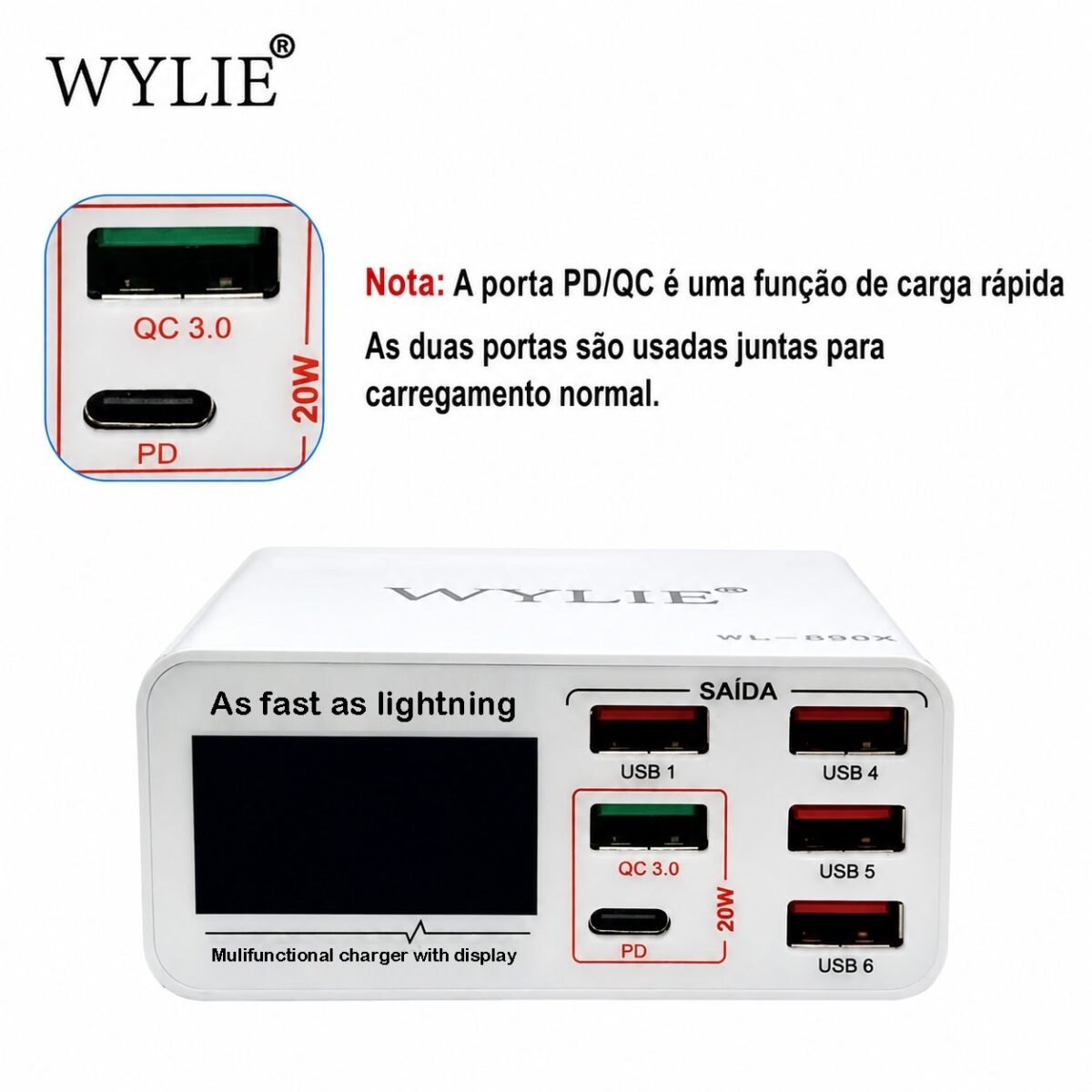 Carregador USB Charge 3.0 40W WYLIE WL-896X - Imagem 7